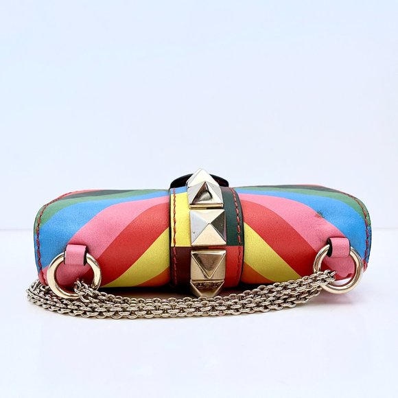 VALENTINO 1973 Rainbow Mini Lock Bag Rockstud Stripe Chevron Crossbody - Picture 9 of 16